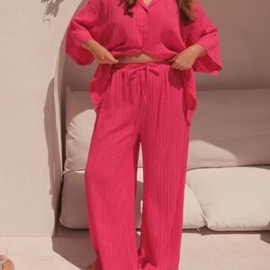 Wide-Leg Drawstring Pants and Shirt Set from Lullaby Club